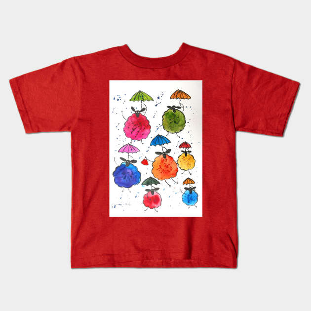 Quirky sheep and their umbrellas Kids T-Shirt by Casimirasquirkyart